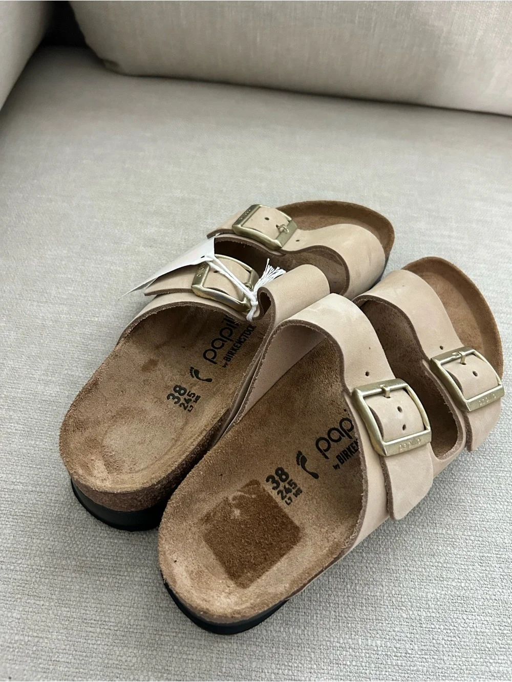 New Birkenstock Arizona Flex Platform Sandals Nubuck Leather Sandcastle
